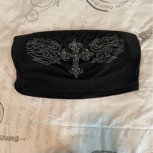 ROMWE Grunge Punk Cross Rhinestone Tube Top